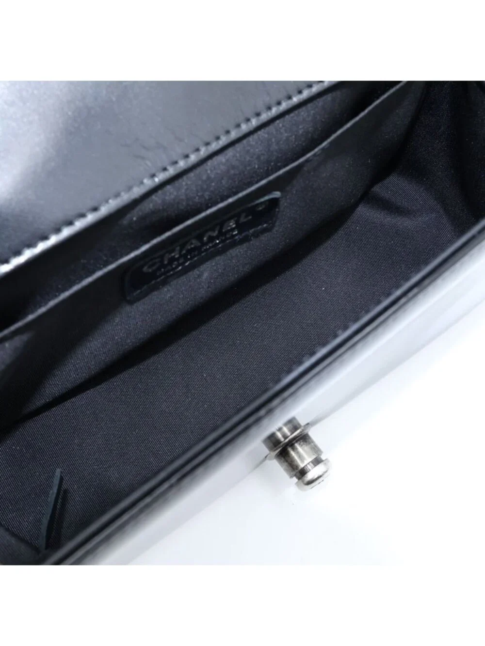 Chanel Boy Shoulder Bag Patent Leather Black Silver